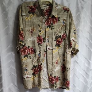 Floral Hawaiian Shirt with Pin Ups Print Campia Size Xl